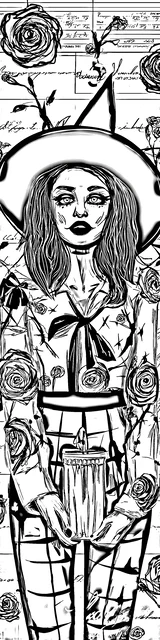 Free colorable bookmarks of a witch in a white outfit
